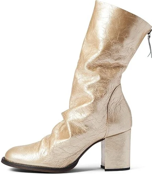 Free People Date Night Elle Block Heel Women's Shoes Gold Metallic : EU 39.5 (US Women's 9.5) M, Leather - Image 5