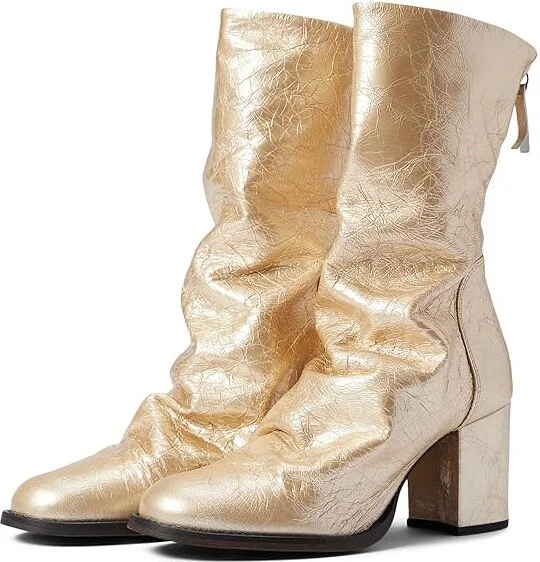 Free People Date Night Elle Block Heel Women's Shoes Gold Metallic : EU 39.5 (US Women's 9.5) M, Leather