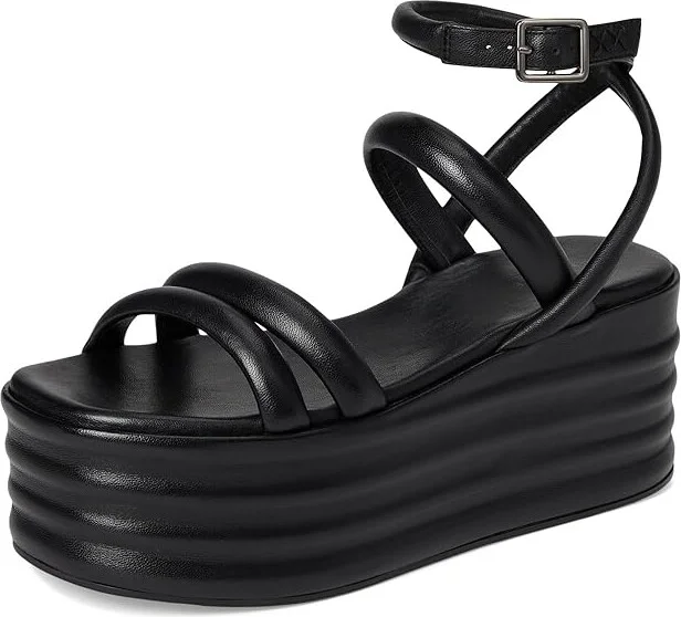 Free People Iris Flatform Women's Wedge Shoes Black Leather : EU 38.5 (US Women's 8.5) M, Leather/Rubber - Image 5