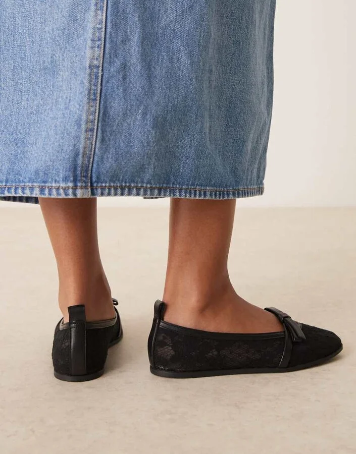 Free People lace mesh ballet pumps in black - Image 3