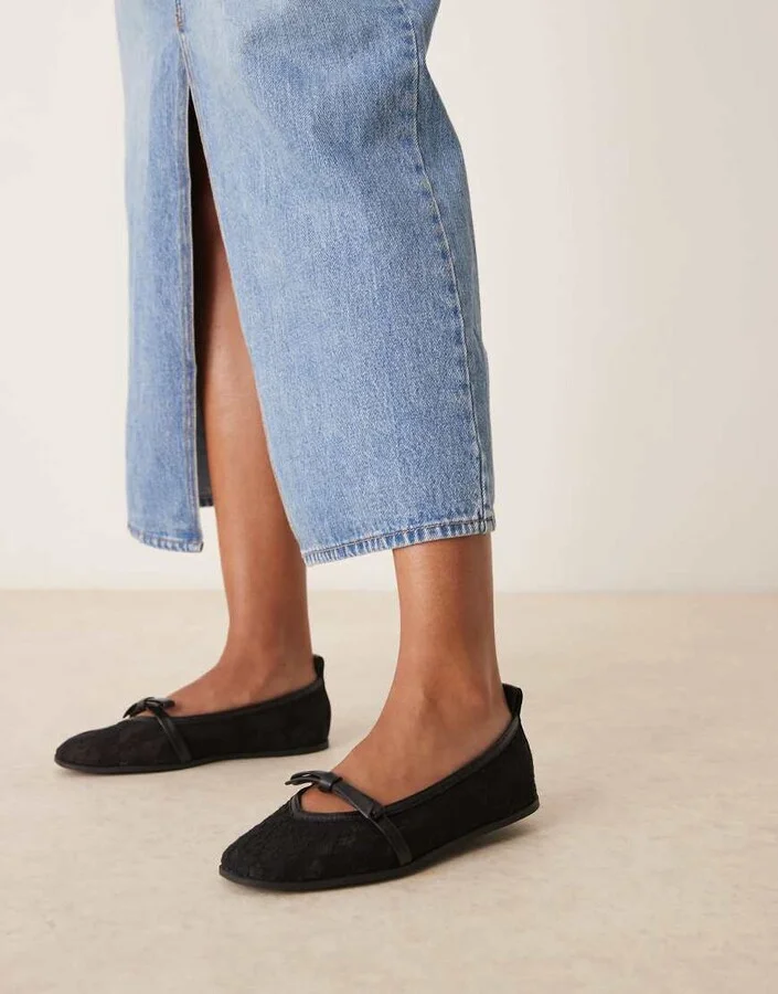 Free People lace mesh ballet pumps in black - Image 4
