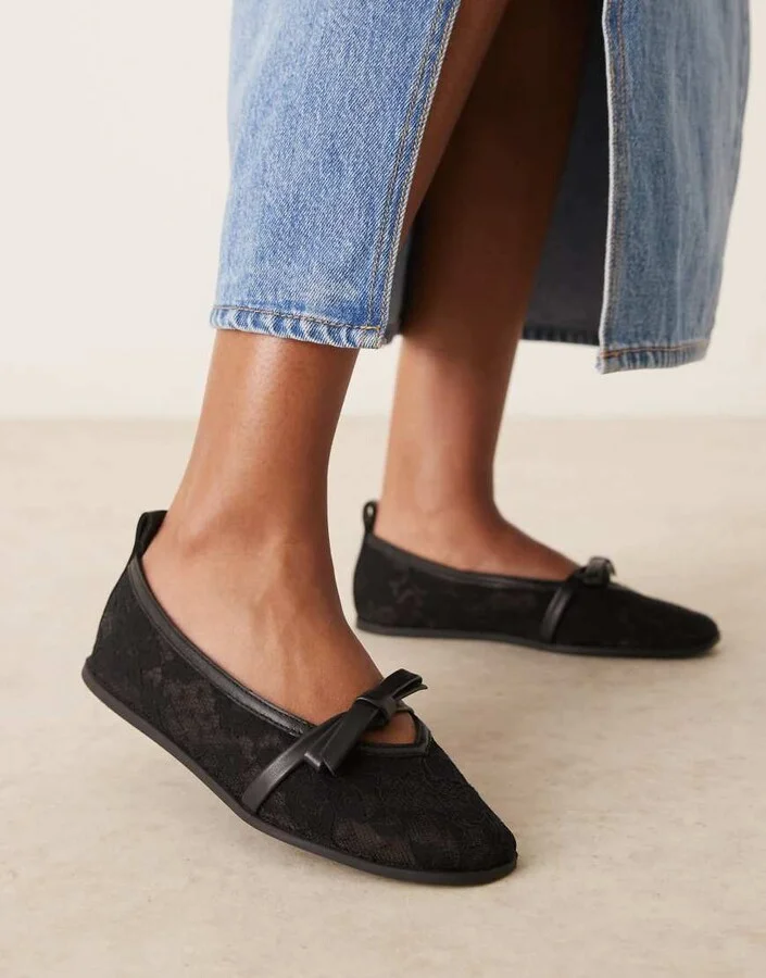 Free People lace mesh ballet pumps in black