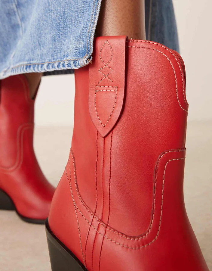 Free People pitchfork heel western boots in red - Image 2