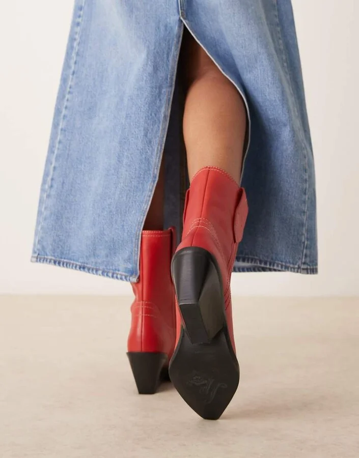 Free People pitchfork heel western boots in red - Image 3