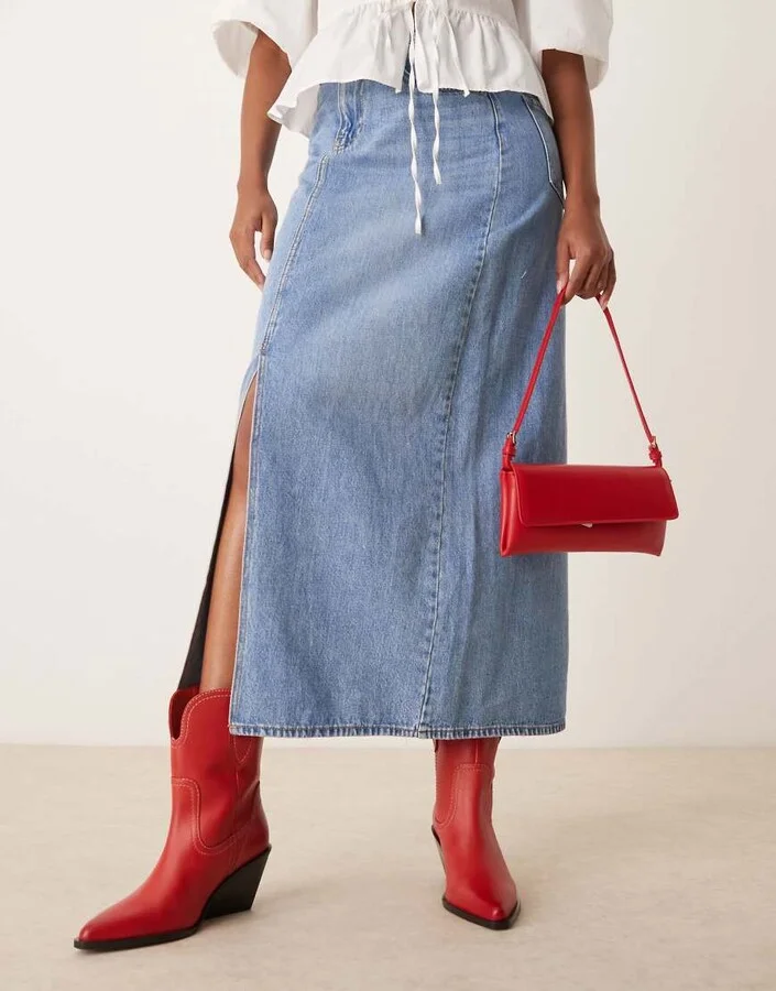 Free People pitchfork heel western boots in red - Image 4