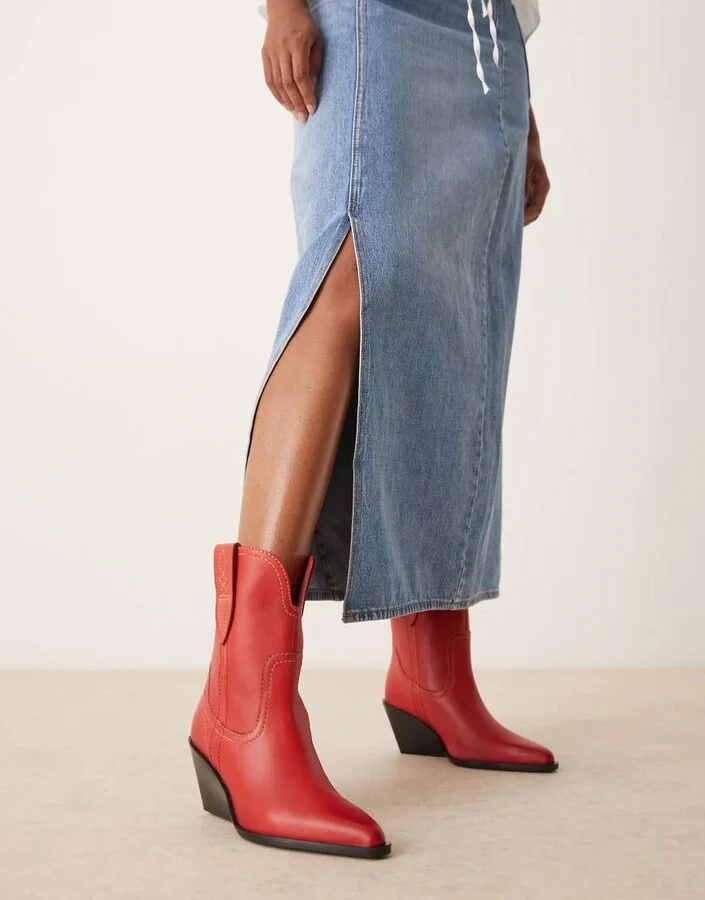Free People pitchfork heel western boots in red
