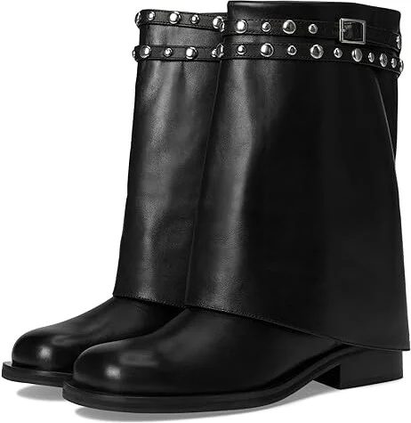 Free People Scorpio Studded Foldover Women's Motocross Boots Black : EU 37 (US Women's 7) M, Leather