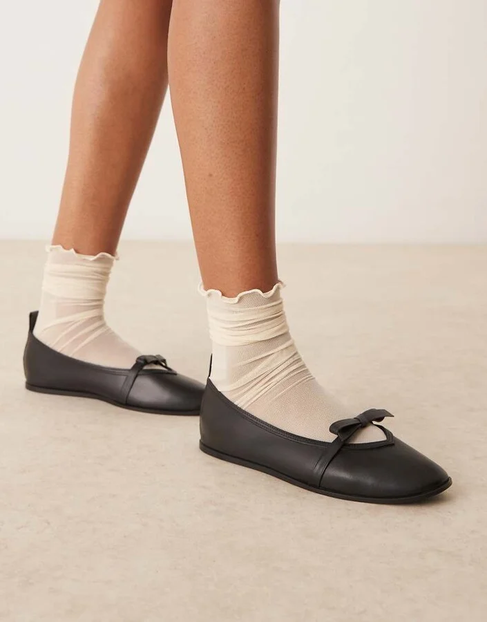 Free People soft leather bow detail flat ballet flats in black
