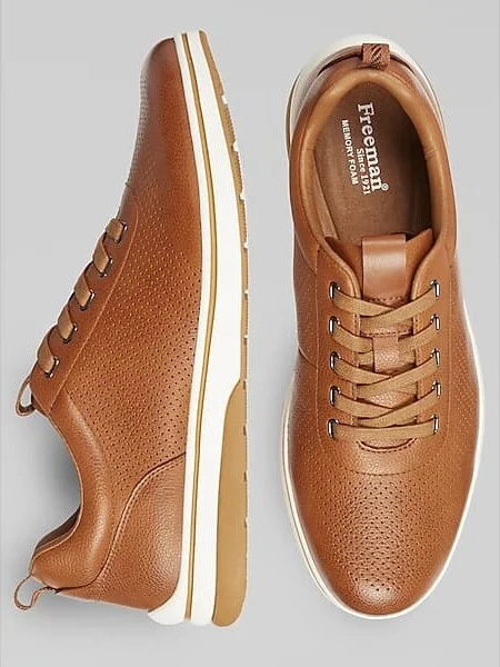 Freeman Men's Leeland Leather Perforated Lace-Up Sneakers Tan
