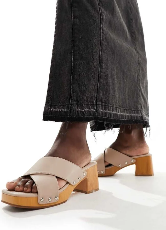 French Connection chunky heel sandals in taupe