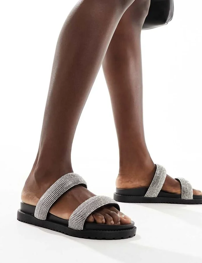 French Connection double strap footbed sandals in silver - Image 3