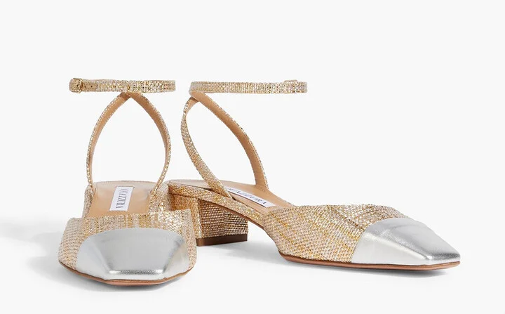 French Flirt 35 metallic leather and faux raffia pumps - Image 2