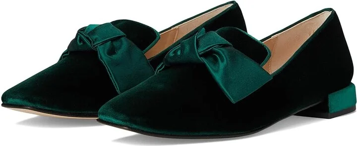 French Sole Church Loafer Women's Slip on Shoes Emerald Green Velvet : 6 M