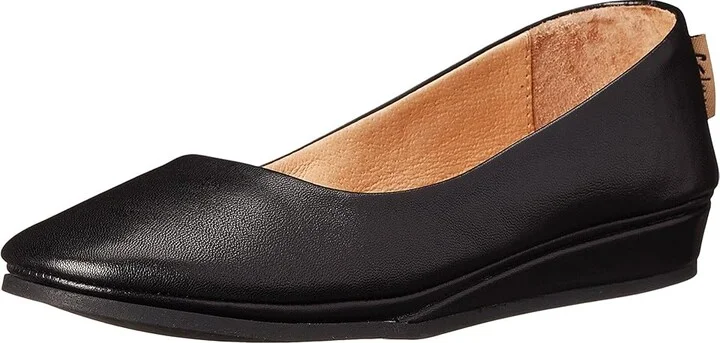 French Sole Zeppa Flat Women's Slip on Shoes Black Nappa : 6 M, Leather - Image 2