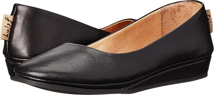 French Sole Zeppa Flat Women's Slip on Shoes Black Nappa : 6 M, Leather