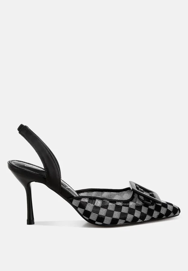 Freya Mesh Checkered Pointy Stiletto Heels - Image 2