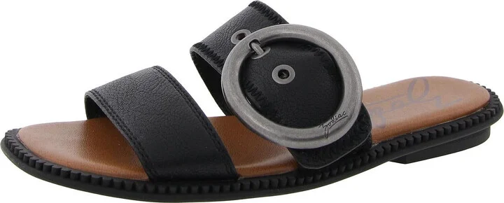 Frida Womens Faux Leather Flat Slide Sandals