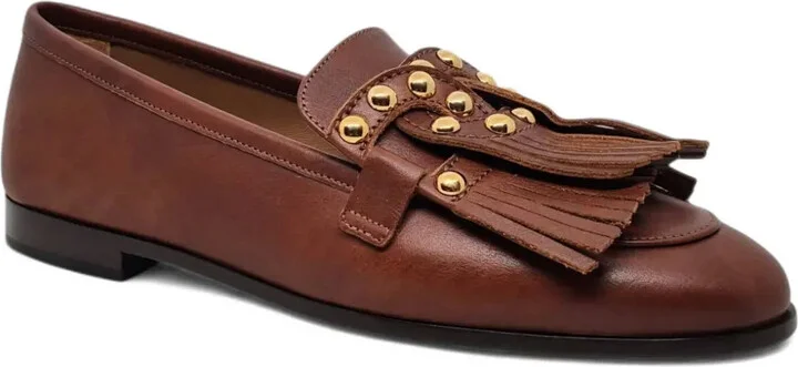 Fringe-Embellished Studded Loafers - Image 2