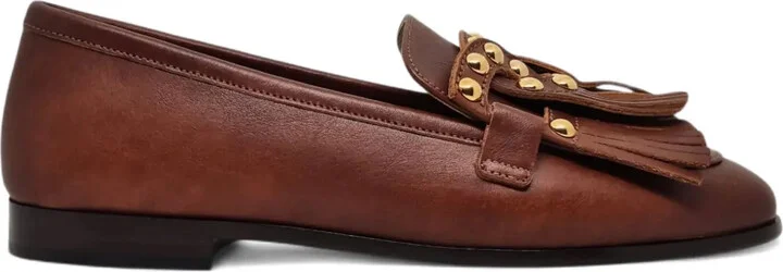 Fringe-Embellished Studded Loafers
