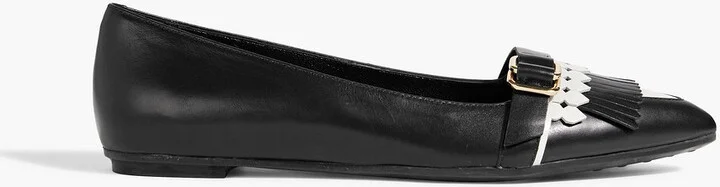 Fringed leather point-toe flats