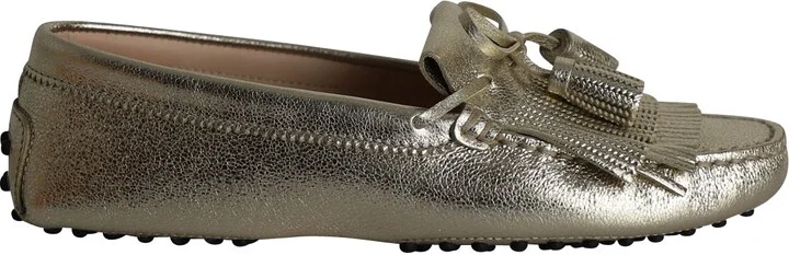 Fringed Loafers in Gold Leather