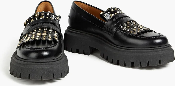 Fringed studded leather platform loafers - Image 2