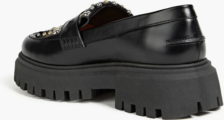 Fringed studded leather platform loafers - Image 3