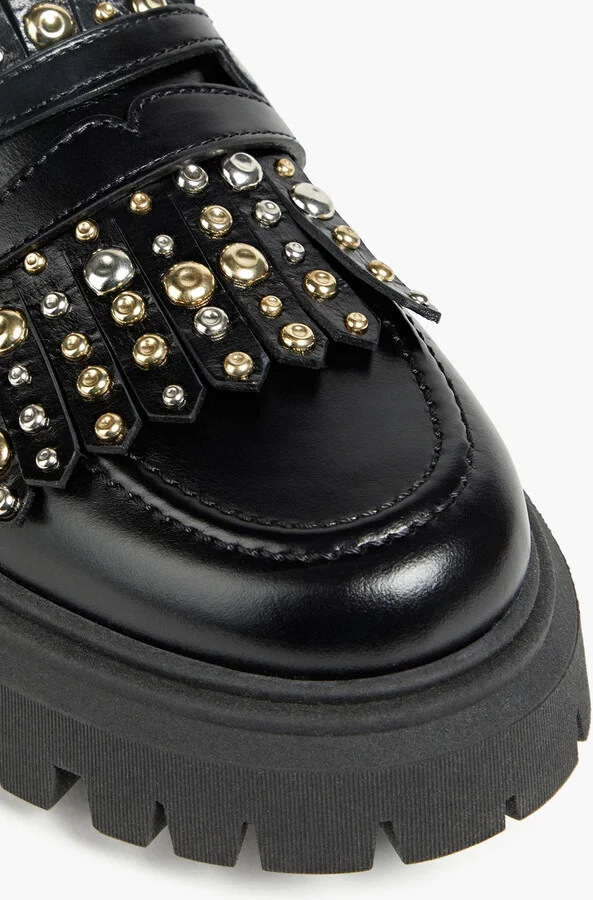 Fringed studded leather platform loafers - Image 4