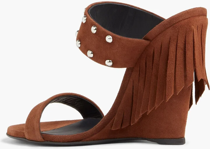 Fringed studded suede wedge mules - Image 3