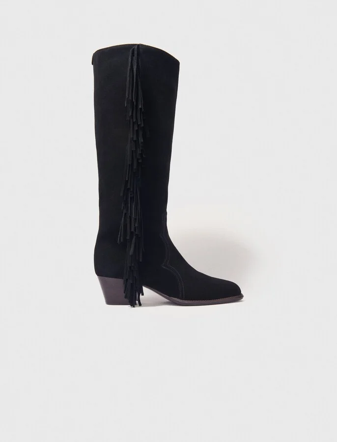 Fringed suede cowboy boots