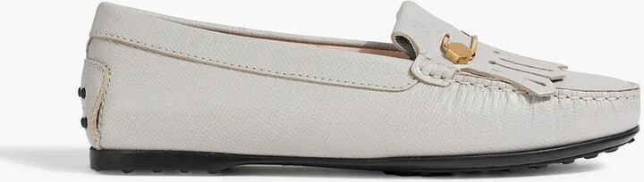 Fringed textured-leather loafers