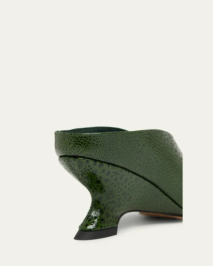 Frog-Print Leather Kitten-Heel Mules - Image 9