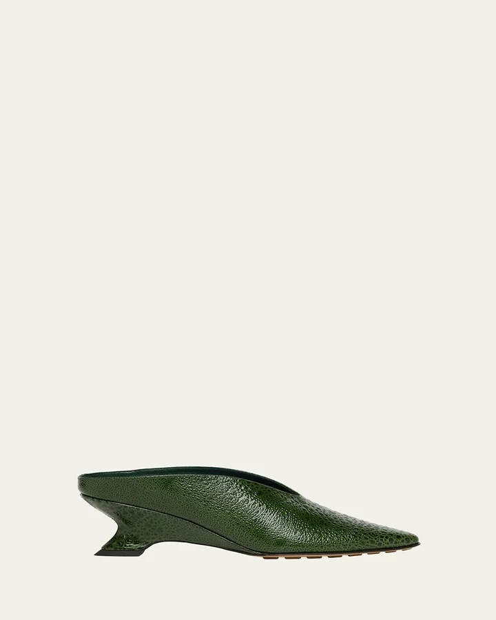 Frog-Print Leather Kitten-Heel Mules