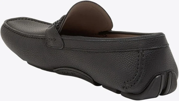 Front Gancini Plaque Leather Loafers - Image 2