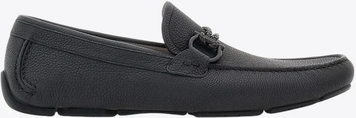 Front Gancini Plaque Leather Loafers