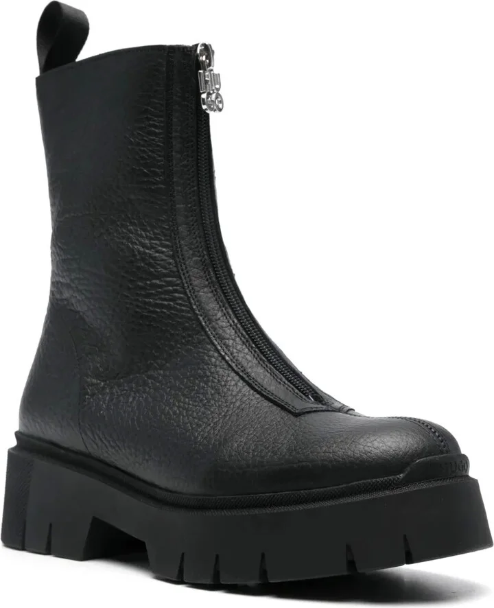 Front-Zip Leather Ankle Boots - Image 2