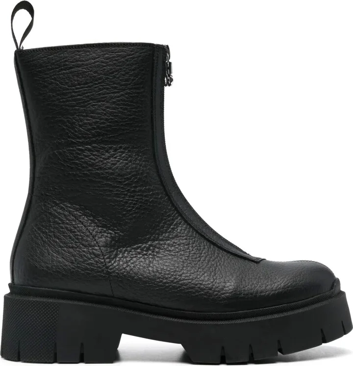 Front-Zip Leather Ankle Boots