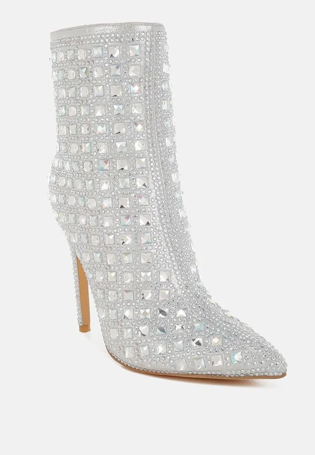 Frostin Pointed Toe Rhinestones Stiletto Boots - Image 3