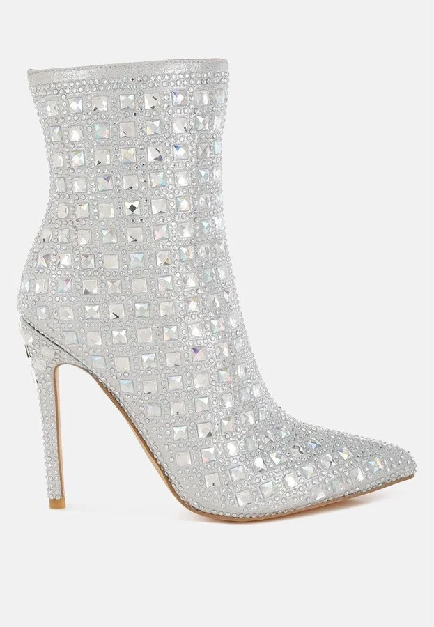Frostin Pointed Toe Rhinestones Stiletto Boots