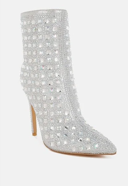 Frostin Pointed Toe Rhinestones Stiletto Boots Women - Image 2