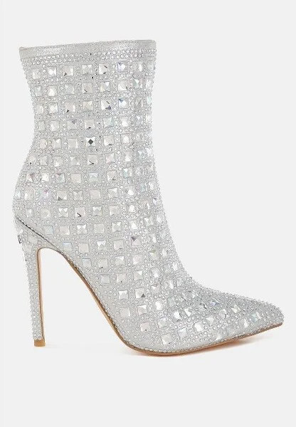 Frostin Pointed Toe Rhinestones Stiletto Boots Women