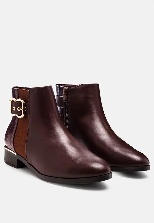 Frothy Buckled Ankle Boots With Croc Detail - Image 2