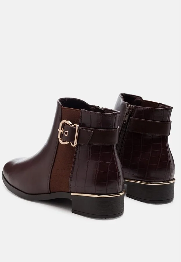 Frothy Buckled Ankle Boots With Croc Detail - Image 3