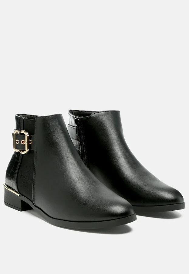 Frothy Buckled Ankle Boots With Croc Detail - Image 4