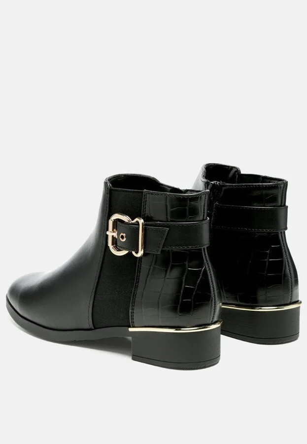 Frothy Buckled Ankle Boots With Croc Detail - Image 5