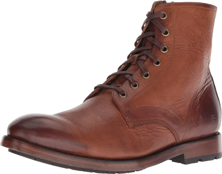 Frye Bowery Lace Up Vintage-Style Leather Boots for Men - Fine Pull-Up Leather with Zipper Closure
