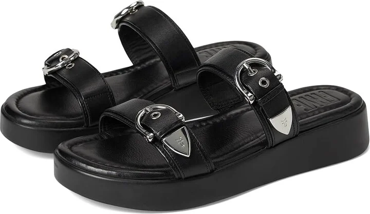 Frye Maya Buckle Sandals Women's Wedge Shoes Black : 8.5 B - Medium, Leather