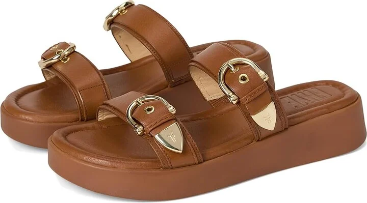 Frye Maya Buckle Sandals Women's Wedge Shoes Dark Latte : 8.5 B - Medium, Leather