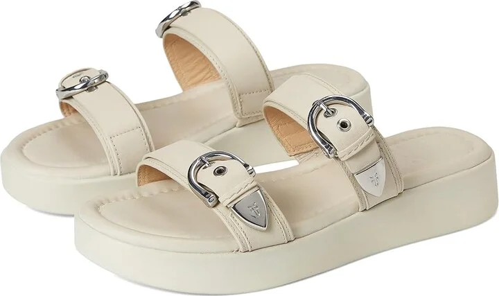 Frye Maya Buckle Sandals Women's Wedge Shoes Ivory : 9 B - Medium, Leather