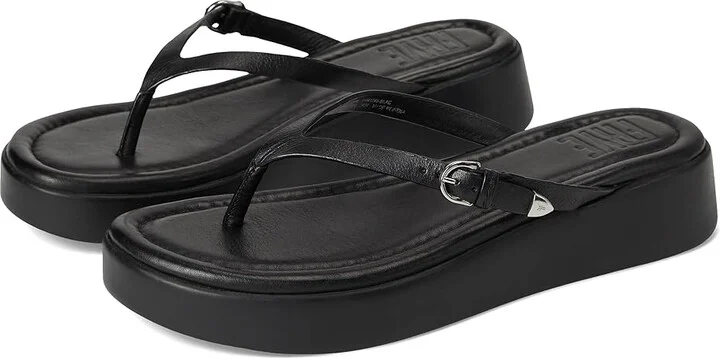 Frye Maya Buckle Thong Sandals Women's Wedge Shoes Black : 8 B - Medium, Leather